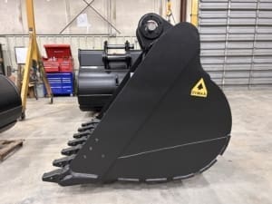Black Dymax general purpose loader bucket for wheel loaders