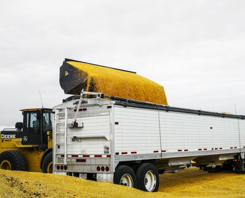 Sand and gravel bucket moving sand for quarry and aggregate production