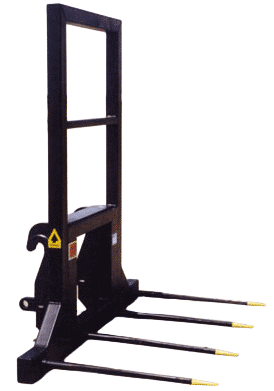 Dymax big bale handler attachment for wheel loaders for lifting and transporting large rectangular hay bales