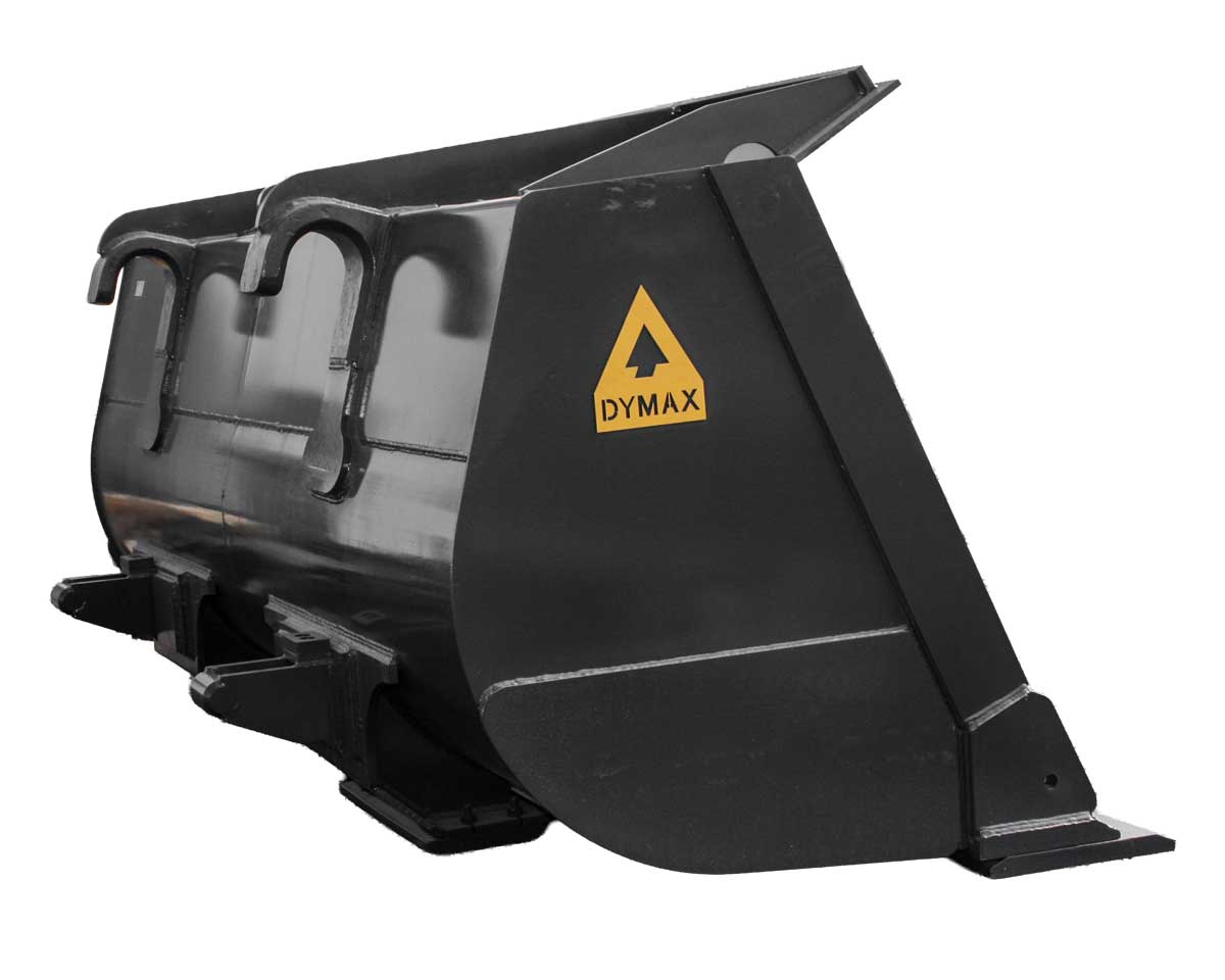 Black Dymax general purpose loader bucket for wheel loaders